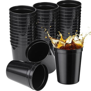 Yungyan 36 Pack 16Oz Stadium Cups Reusable Plastic Cups Blank Drink Tumblers Stadium Cups Party Cups For Birthday Party, Events, Christmas, Shower, Diy Projects, 4.5 X 3.54 X 2.72 Inch (Black)