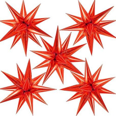 60 Pcs Star Foil Balloons Explosion 12 Point Cone Balloons Magic Starburst Balloons Large For Wedding Anniversary Backdrop Birthday Party Decorations (Red)