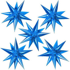 60 Pcs Star Foil Balloons Explosion 12 Point Cone Balloons Magic Starburst Balloons Large For Wedding Anniversary Backdrop Birthday Party Decorations (Blue)