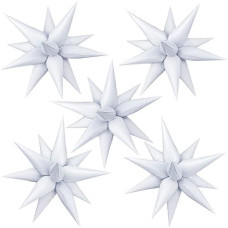 60 Pcs Star Foil Balloons Explosion 12 Point Cone Balloons Magic Starburst Balloons Large For Wedding Anniversary Backdrop Birthday Party Decorations (White)