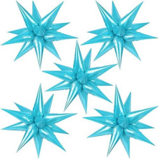 60 Pcs Star Foil Balloons Explosion 12 Point Cone Balloons Magic Starburst Balloons Large For Wedding Anniversary Backdrop Birthday Party Decorations (Light Blue)