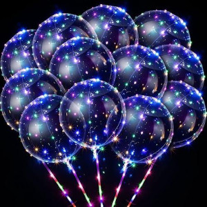 Vinsot 30 Pack Led Bobo Balloons Light Up Balloons Clear Helium Bubble Bobo Glow With String Lights For Parties Birthday Wedding Decoration(Multi Color Light)