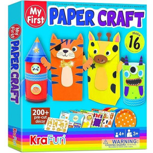 Krafun My First Safari Animal Paper Craft Kit, 18 Diy Arts And Crafts Zoo Animal, Organized Craft Activities Supplies Box Assembling Creative Toys For Toddlers, Boys, Girls 3-8 Years Old