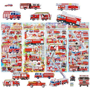 SHANGRLA Red Fire Truck Stickers for Kids - 4 Pack