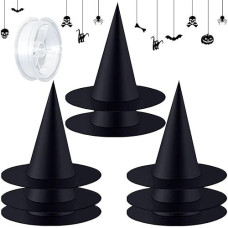 Zeedix 8 Pcs Black Witch Hat With 98 Feet Hanging Rope Halloween Hanging Decorations Witch Costume Accessory For Halloween Party Decoration(Large)