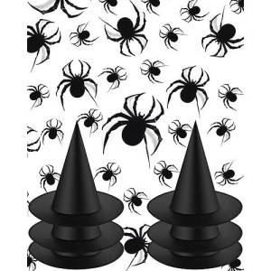 Sumind Halloween Decorations 6 Pcs Hanging Witch Hats With 60 Pcs 3D Bat Spider Stickers, Witch Costume Accessories Floating Witch Hats Halloween Decor(Spider)