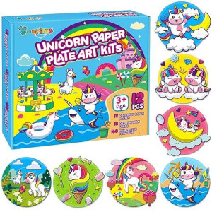 V-Opitos Unicorn Paper Plate Craft Kits for Kids, 12 Pack