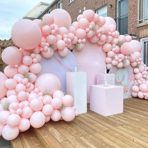 Pastel Pink Balloon Garland Kit Double Stuffed Light Pink Baby Pink Balloon Arch Different Sizes 18/12/5 Inch Latex Balloons For Baby Shower Wedding Gender Reveal Princess Birthday Party Decorations