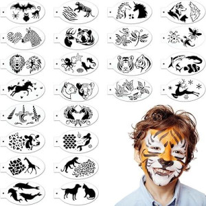 Chinco 24 Pieces Face Paint Stencils Face Body Painting Stencils Tattoo Painting Templates Face Tracing Stencils For Kids Holiday Halloween Makeup Body Art Painting Tattoos Painting (Cool Style)