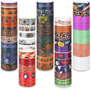 Janyun 50 Rolls Halloween Washi Tape Boo Masking Tape Stickers Decorative Tape For School Holiday Wrapping Tape Stickers Scrapbook Journal Diy Craft Gift Wrapping (Halloween Style)