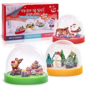 Kipipol Make Your Own Holiday Water Globe Kit - 3X Diy Snow Globe Making Kit W/ 3 Figures, 10 Packs Of Modeling Clay For Sculpting, Crafts For Girls Ages 4-6, Arts And Crafts For Kids Ages 4-6-8-12