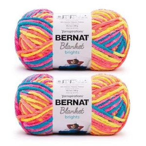 Bernat Blanket Brights 300G Neon Mix Yarn - 2 Pack Of 300G/10.5Oz - Polyester - 6 Super Bulky - Knitting/Crochet