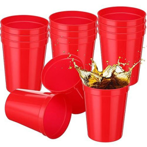 Yungyan 12 Pack 16Oz Stadium Cups Reusable Plastic Cups Blank Drink Tumblers Stadium Cups Party Cups For Birthday Party, Events, Christmas, Shower, Diy Projects, 4.5 X 3.54 X 2.72 Inch (Red)