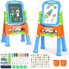 Yohoolyo Kids Easel Standing Art Easel For Kids, Double Sided Magnetic Chalkboard Whiteboard Dry Eraser Board Great Gift For Girls And Boys