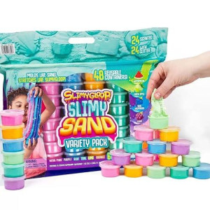 Slimygloop I Slimy Sand Variety Pack I 48 Reusable Containers I 24 Scented, 24 With Glitter I Molds Like Sand I Stretches Like Slimygloop