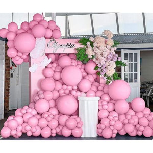 Double Stuffed Pink Balloon Garland - Dusty Rose Light Pink Latex Balloons Arch Different Sizes 18/12/5 Inch For Birthday Baby Shower Wedding Bridal Engagement Party Decorations