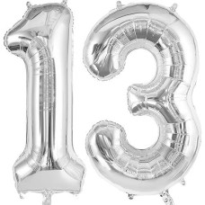 Silver 13 Balloon Numbers, Large 13 Or 31 Foil Balloons, Big Number Balloons 40 Inch For 13Th / 31St Birthday Party And Anniversary Events Decorations