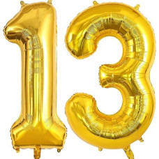 Gold 13 Balloon Numbers, Large 13 Or 31 Foil Balloons, Big Number Balloons 40 Inch For 13Th / 31St Birthday Party And Anniversary Events Decorations