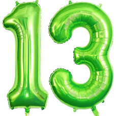 Green 13 Balloon Numbers, Large 13 Or 31 Foil Balloons, Big Number Balloons 40 Inch For 13Th / 31St Birthday Party And Anniversary Events Decorations