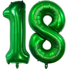 Number 18 Dark Green Balloons 40 Inch Giant Green 18 Numer Foil Helium Balloons For 18Th Green Birthday Party Supplies 18Th Anniversary Events Decorations