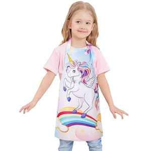 Wernnsai Unicorn Aprons For Girls - Rainbow Apron For Kids Paint Art Smock Waterproof Cooking Baking Painting Gardening Artist Chef Apron For Kids Age 6-10 Years