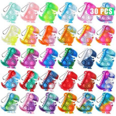 Dinosaur Party Favors Pop Fidget Toys Bulk Its 30Pcs Dino Party Favors For Kids 4-8 Supplies Mini Pop Keychain It Fidget Toy Packs Fidgets For Classroom Prizes Birthday Decorations Goodie Bag Stuffers