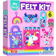 Krafun My First Beginner Felt Kit Unicorn Girl Animal Craft For Kids, Toddlers, Boys, Girls Age 3-6 Years Old, Include 6 Diy Handmade Arts And Crafts Projects, Activities Preschool Creative Toys