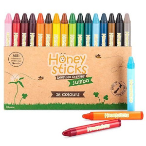 Honeysticks Jumbo Crayons (16 Pack) - 100% Pure Beeswax Crayons - Non Toxic Crayons For Kids - Large Crayons, Easy To Hold And Use, Unbreakable, Eco Friendly, Preschool Art Supplies, For Kids 2-4, 4-8