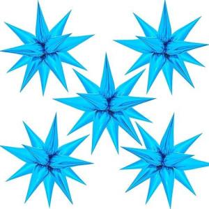 Zakvoor 60 Pcs Star Balloons 12 Spike Foil Explosion Party Decoration Balloons For Baby Shower Graduation Wedding Birthday (Lake Blue)