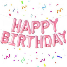 Katchon, Pink Happy Birthday Balloons Banner - 16 Inch | Happy Birthday Sign, Pink Birthday Decorations | Happy Birthday Balloons Letters | Pink Happy Birthday Banner For Happy Birthday Decorations