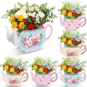 Yinder 6 Pcs Tea Party Decorations Princess Party Flower Boxes Centerpiece Floral Teapot Centerpiece For Floral Tea Themed Birthday Party Supplies Wedding(Sweet Tea Pot)