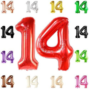 Katchon, Red 14 Balloon Numbers - Giant, 40 Inch | Number 14 Balloons | 14 Birthday Balloons For Boys, 14Th Birthday Decorations For Boys | 14 Number Balloons For 14 Year Old Birthday Decorations