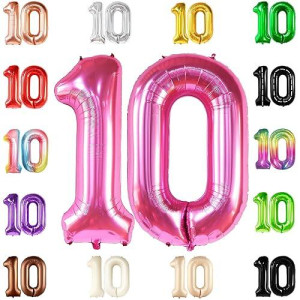 Katchon, Giant Hot Pink 10 Balloon Number - 40 Inch | 10Th Birthday Decorations | Hot Pink 10Th Birthday Balloons For 10 Birthday Decorations Hot Pink | Hot Pink Number 10 Balloons