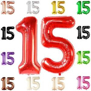 Katchon, Huge Red 15 Balloons Number - 40 Inch | Number 15 Balloons, 15Th Birthday Decorations For Girls | Red Quinceanera Decorations | 15 Birthday Balloons For Boys | 15 Year Old Balloons For Boys