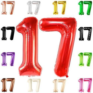 Katchon, Giant Red 17 Balloon Numbers - 40 Inch | Happy 17Th Birthday Decorations, 17 Birthday Balloons | Number 17 Balloons For Happy Birthday Decorations | 17 Number Balloons