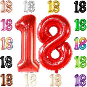 Katchon, Huge Red 18 Balloons Numbers - 40 Inch | Balloons 18 Year Birthday | 18Th Birthday Decorations For Boys | Red 18Th Birthday Balloons | 18 Balloon Numbers, 18Th Birthday Decorations For Girls