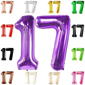 Katchon, Giant Purple 17 Balloon Numbers - 40 Inch | Happy 17Th Birthday Decorations, 17 Birthday Balloons | Number 17 Balloons For Happy Birthday Decorations | 17 Number Balloons