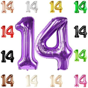 Katchon, Giant Purple 14 Balloon Numbers - 40 Inch | Number 14 Purple Balloon | Purple 14 Balloons For 14Th Birthday Decorations For Girls | 14 Foil Numbers Balloons, 14Th Birthday Decorations Purple