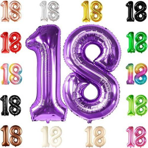 Katchon, Purple 18 Balloon Numbers - Huge, 40 Inch | 18 Number Balloons | 18Th Birthday Balloons, 18Th Birthday Decorations For Girls | 18 Balloon Numbers Purple, 18Th Birthday Decorations For Boys