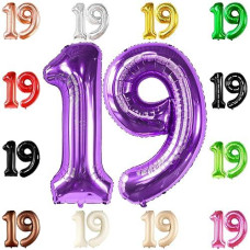 Katchon, Giant 19 Birthday Balloons Purple - 40 Inch | 19 Balloons For 19Th Birthday Decorations | Purple 19 Balloon Number | 19Th Birthday Balloons For 19 Year Old Birthday Party Decorations