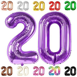 Katchon, Purple 20 Balloon Number - Giant, 40 Inch | Purple 20 Balloons, 20Th Birthday Decorations For Women | 20 Balloon Purple | 20 Years Balloons | Purple Number 20 Balloons | 20 Number Balloons