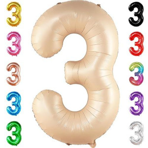 Katchon, Giant, Number 3 Balloon Caramel - 40 Inch | Number Three Balloon, 3Rd Birthday Party Decorations | 3Rd Birthday Balloon, 3Rd Birthday Decorations For Girls | 3 Year Old Birthday Decorations