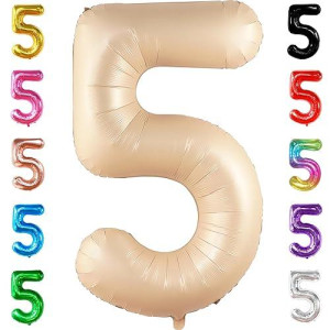 Katchon, Huge Caramel 5 Balloon Number - 40 Inch | Retro Apricot Number 5 Balloons | Five Balloon For 5Th Birthday | Nude 5Th Birthday Decorations | Blush 5 Number Balloon, 5 Year Old Balloon Dècor