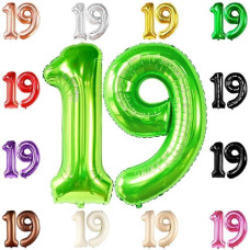 Katchon, Giant 19 Birthday Balloons Green - 40 Inch | 19 Balloons For 19Th Birthday Decorations | Green 19 Balloon Number | 19Th Birthday Balloons For 19 Year Old Birthday Party Decorations