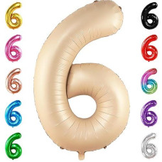 Katchon, Giant Caramel Number 6 Balloon - 40 Inch | 6Th Birthday Balloon For 6Th Birthday Decorations | 6 Balloons For Birthday | Six Balloon Number | 6 Year Old Balloon For 6 Year Decorations