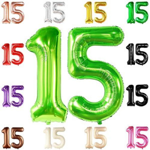 Katchon, Light Green 15 Number Balloon - 40 Inch | Light Green 15 Balloon, 15Th Birthday Decorations For Boys Green | 15 Balloons Number, Balloon 15 | 15 Number Balloon For Dinosaur 15 Birthday Party