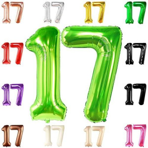 Katchon, Giant Lime Green 17 Balloon Numbers - 40 Inch | Happy 17Th Birthday Decorations, 17 Birthday Balloons | Number 17 Balloons For Happy Birthday Decorations | 17 Number Balloons