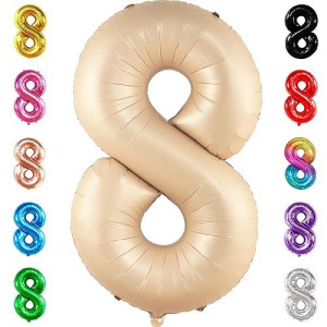 Katchon, Huge Caramel Number 8 Balloon - 40 Inch | Number 8 Balloons For Retro Party Decor | Eight Balloon Number | Neutral Party Decorations | Big 8 Balloon Number, 8Th Birthday Decorations For Girls