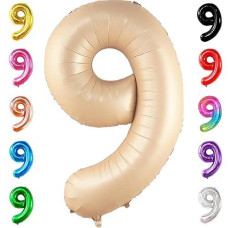 Katchon, Giant Caramel Number 9 Balloon - 40 Inch | Caramel 9 Balloon | 9 Birthday Balloon For 9 Birthday Decorations | 9 Balloon For Birthday Party Decorations | 9 Number Balloon