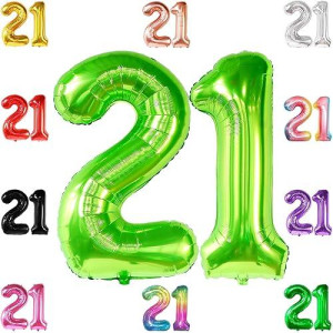 Katchon Light Green Number 21 Balloon, 40 Inch - Birthday Decorations For Men, Unisex Department, 1.0 Count